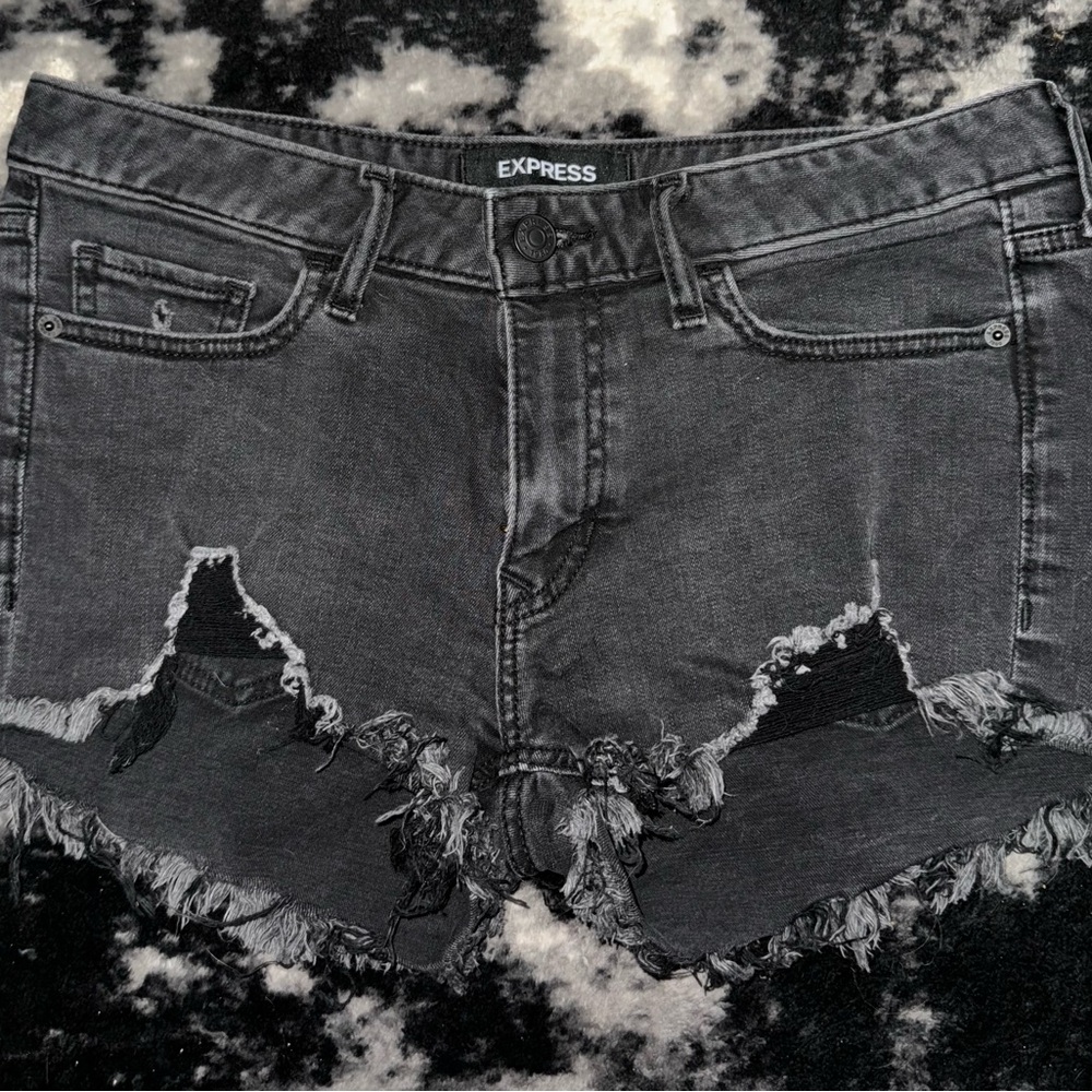 EXPRESS Black Distressed Denim Shorts